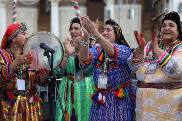 (260111) -- ALGIERS, Jan. 11, 2026 (Xinhua) -- Algerian Amazighs (Berbers) celebrate the Amazigh New Year known as Yennayer in Algiers, Algeria, Jan. 10, 2026. (Xinhua)