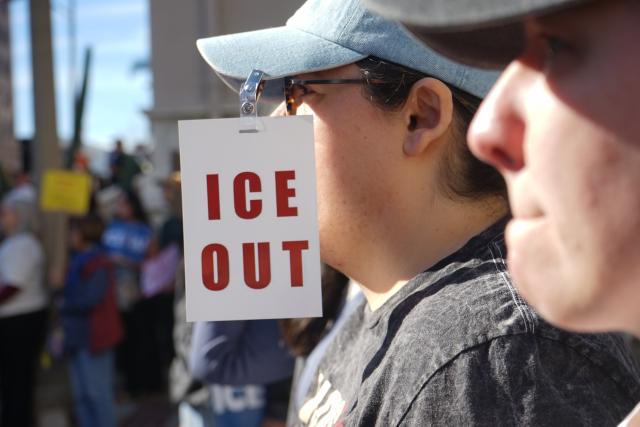 (260111) -- LOS ANGELES, Jan. 11, 2026 (Xinhua) -- A protester wearing a hat with a slogan participates in a protest against the Immigration and Customs Enforcement (ICE) in Pasadena, Los Angeles County, the California, United States, on Jan. 10, 2026. TO GO WITH "Dozens of protests against ICE held across U.S. California" (Xinhua)