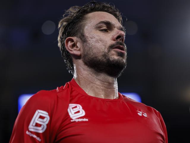 (260111) -- SYDNEY, Jan. 11, 2026 (Xinhua) -- Stan Wawrinka of Team Switzerland reacts during the men's singles match against Hubert Hurkacz of Team Poland at the 2026 United Cup tennis tournament final in Sydney, Australia, Jan. 11, 2026. (Xinhua/Ma Ping)