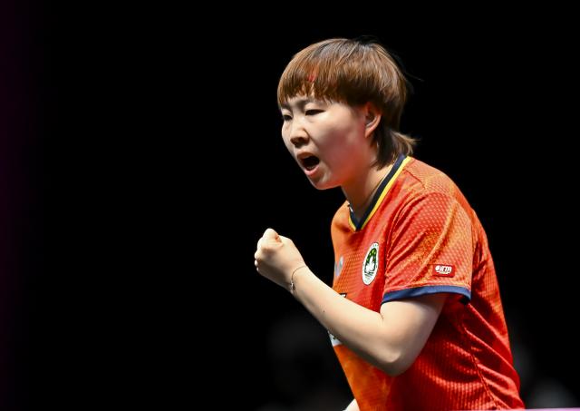 (260111) -- DOHA, Jan. 11, 2026 (Xinhua) -- Zhu Yuling of China's Macao celebrates during the women's singles semifinal match against Han Ying of Germany at the WTT Champions Doha 2026 in Doha, Qatar, Jan. 11, 2026. (Photo by Nikku/Xinhua)