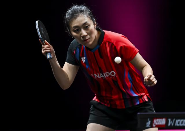 (260111) -- DOHA, Jan. 11, 2026 (Xinhua) -- Han Ying of Germany serves during the women's singles semifinal match against Zhu Yuling of China's Macao at the WTT Champions Doha 2026 in Doha, Qatar, Jan. 11, 2026. (Photo by Nikku/Xinhua)