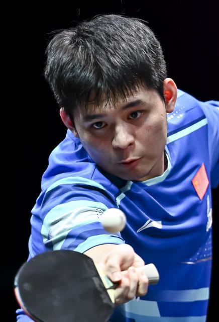 (260111) -- DOHA, Jan. 11, 2026 (Xinhua) -- Lin Shidong of China hits a return during the men's singles semifinal match against Jang Woojin of South Korea at the WTT Champions Doha 2026 in Doha, Qatar, Jan. 11, 2026. (Photo by Nikku/Xinhua)