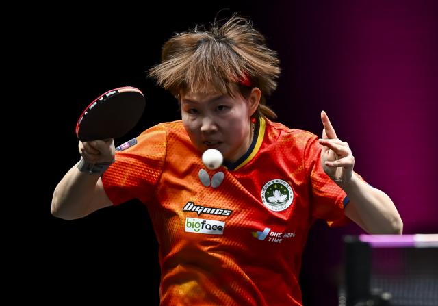 (260112) -- DOHA, Jan. 12, 2026 (Xinhua) -- Zhu Yuling of China's Macao hits a return during the women's singles final match against Chen Xingtong of China at the WTT Champions Doha 2026 in Doha, Qatar, on Jan. 11, 2026. (Photo by Nikku/Xinhua)