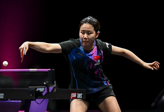 (260112) -- DOHA, Jan. 12, 2026 (Xinhua) -- Chen Xingtong of China hits a return during the women's singles final match against Zhu Yuling of China's Macao at the WTT Champions Doha 2026 in Doha, Qatar, on Jan. 11, 2026. (Photo by Nikku/Xinhua)
