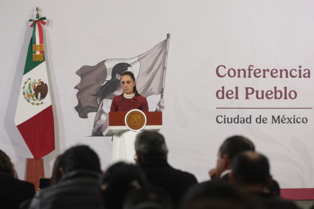 (260112) -- MEXICO CITY, Jan. 12, 2026 (Xinhua) -- Mexican President Claudia Sheinbaum attends a morning press conference at the National Palace in Mexico City, capital of Mexico, Jan. 12, 2026. Sheinbaum held a phone conversation on Monday with U.S. President Donald Trump, during which she ruled out any U.S. military intervention in Mexican territory. (Photo by Francisco Canedo/Xinhua)