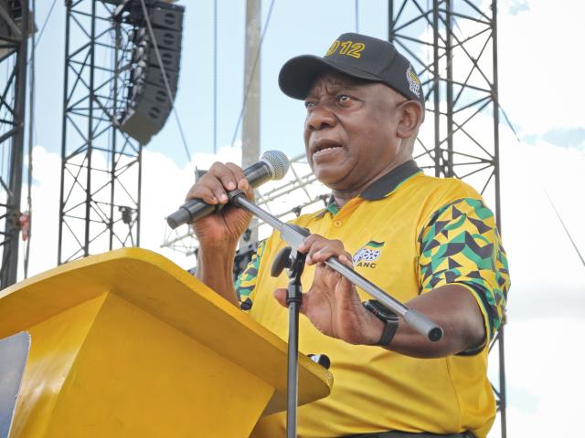 (260113) -- RUSTENBURG, Jan. 13, 2026 (Xinhua) -- South African President Cyril Ramaphosa, also president of the African National Congress (ANC),  speaks during a celebration event for the 114th anniversary of ANC in Rustenburg, North West Province, South Africa, Jan. 10, 2026. Ramaphosa on Saturday outlined six key priorities that the party plans to champion in 2026, as it seeks to address governance challenges, revive the economy, and rebuild public trust.
   TO GO WITH "South Africa's ANC vows to fix municipalities, economy in 2026" (Xinhua/Fan Haoyu)