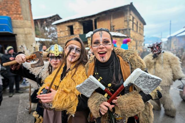 (260113) -- VEVCANI, Jan. 13, 2026 (Xinhua) -- Revelers participate in a carnival celebration in the village of Vevcani, North Macedonia, Jan. 13, 2026. (Photo by Tomislav Georgiev/Xinhua)