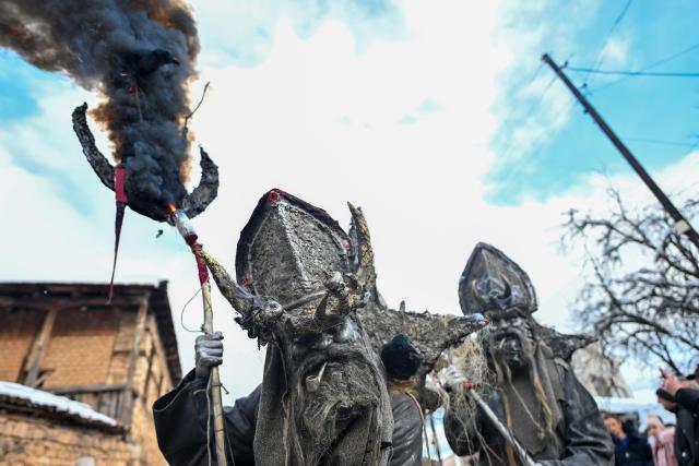 (260113) -- VEVCANI, Jan. 13, 2026 (Xinhua) -- Revelers participate in a carnival celebration in the village of Vevcani, North Macedonia, Jan. 13, 2026. (Photo by Tomislav Georgiev/Xinhua)