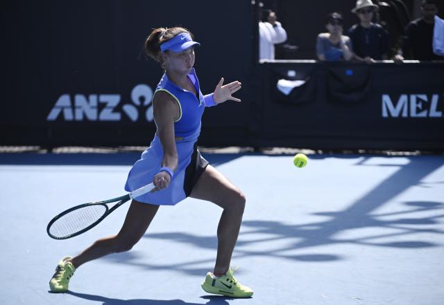 (260114) -- MELBOURNE, Jan. 14, 2026 (Xinhua) -- Yuan Yue of China hits a return during the women's singles qualifying 2nd round match against Maria Lourdes Carle of Argentina at Australian Open tennis tournament in Melbourne, Australia, Jan. 14, 2026. (Photo by Wang Shen/Xinhua)