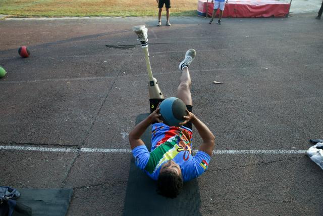 (260114) -- YANGON, Jan. 14, 2026 (Xinhua) -- A Myanmar athlete attends a training session for the upcoming 13th ASEAN Para Games in Yangon, Myanmar, Jan. 13, 2026. TO GO WITH: "Roundup: Myanmar's para-athletes set sights on 13th ASEAN Para Games" (Xinhua/Myo Kyaw Soe)