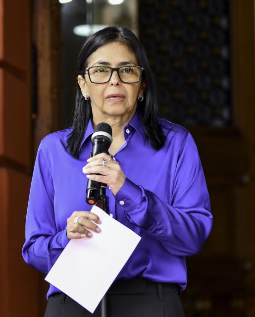 (260114) -- CARACAS, Jan. 14, 2026 (Xinhua) -- Venezuela's acting president Delcy Rodriguez attends a press conference in Caracas, Venezuela, Jan. 14, 2026. (Xinhua/Ding Hongfa)