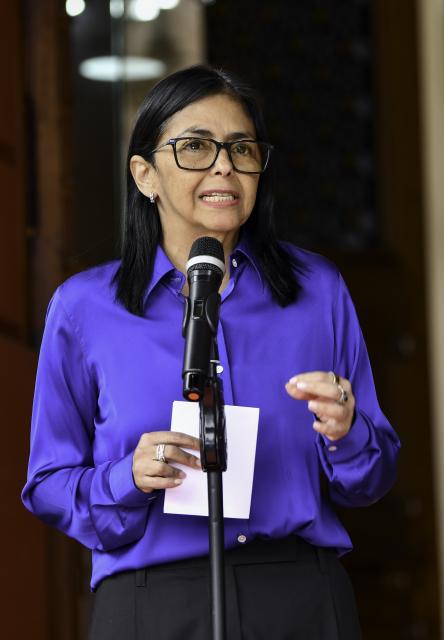 (260114) -- CARACAS, Jan. 14, 2026 (Xinhua) -- Venezuela's acting president Delcy Rodriguez attends a press conference in Caracas, Venezuela, Jan. 14, 2026. (Xinhua/Ding Hongfa)