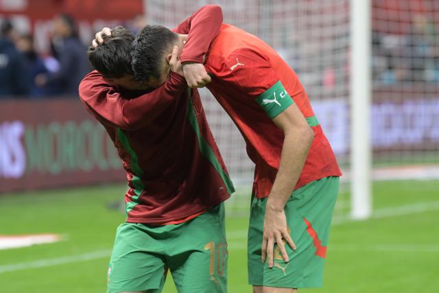 (260115) -- RABAT, Jan. 15, 2026 (Xinhua) -- Morocco's Achraf Hakimi (R) and Brahim Diaz celebrate victory after the Africa Cup of Nations semifinal match between Morocco and Nigeria in Rabat, Morocco, Jan. 14, 2026. (Photo by Aissa/Xinhua)