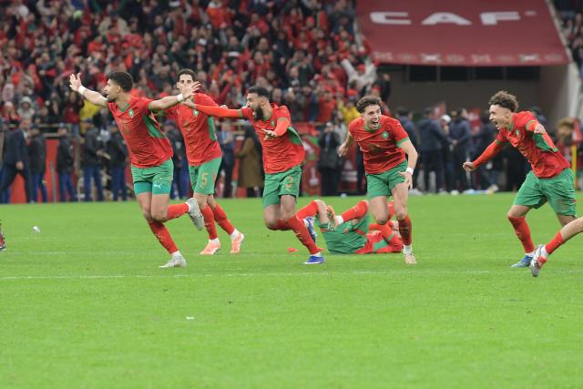 (260115) -- RABAT, Jan. 15, 2026 (Xinhua) -- Players of Morocco celebrate victory after the Africa Cup of Nations semifinal match between Morocco and Nigeria in Rabat, Morocco, Jan. 14, 2026. (Photo by Aissa/Xinhua)