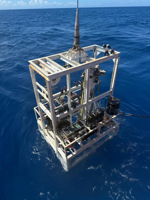 (260115) -- SOUTH CHINA SEA, Jan. 15, 2026 (Xinhua) -- This photo taken on Oct. 14, 2025 shows China's first domestically developed undersea robot capable of three-dimensional drilling and in-situ monitoring within seabed strata in the South China Sea. TO GO WITH "China Focus: China unveils undersea drilling robot to boost deep-sea exploration" (Guangzhou Marine Geological Survey/Handout via Xinhua)