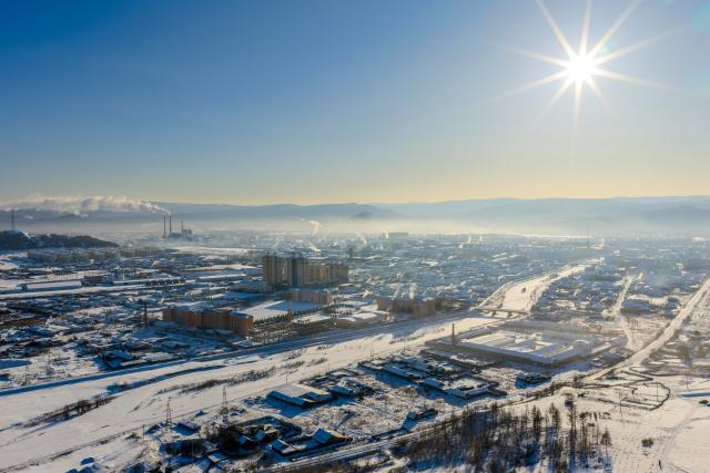 (260116) -- GENHE, Jan. 16, 2026 (Xinhua) -- An aerial drone photo taken on Jan. 14, 2026 shows a view of Genhe City, north China's Inner Mongolia Autonomous Region. (Xinhua/Ma Jinrui)