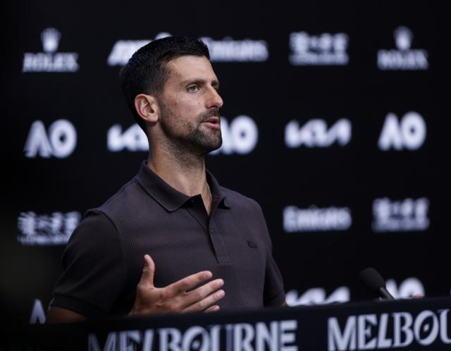 (260117) -- MELBOURNE, Jan. 17, 2026 (Xinhua) -- Serbia's Novak Djokovic attends the press conference ahead of the Australian Open tennis tournament 2026 in Melbourne, Australia, Jan. 17, 2026. (Xinhua/Ma Ping)