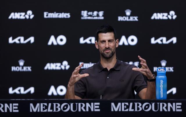 (260117) -- MELBOURNE, Jan. 17, 2026 (Xinhua) -- Serbia's Novak Djokovic attends the press conference ahead of the Australian Open tennis tournament 2026 in Melbourne, Australia, Jan. 17, 2026. (Xinhua/Ma Ping)