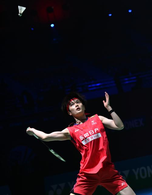 (260117) -- NEW DELHI, Jan. 17, 2026 (Xinhua) -- China's Wang Zhiyi returns the shuttlecock during the women's singles semifinal match against her compatriot Chen Yufei at India Open badminton tournament 2026 in New Delhi, India, Jan. 17, 2026. (Photo by Javed Dar/Xinhua)