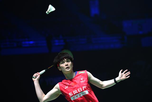(260117) -- NEW DELHI, Jan. 17, 2026 (Xinhua) -- China's Wang Zhiyi returns the shuttlecock during the women's singles semifinal match against her compatriot Chen Yufei at India Open badminton tournament 2026 in New Delhi, India, Jan. 17, 2026. (Photo by Javed Dar/Xinhua)