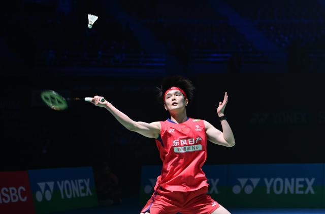 (260117) -- NEW DELHI, Jan. 17, 2026 (Xinhua) -- China's Wang Zhiyi returns the shuttlecock during the women's singles semifinal match against her compatriot Chen Yufei at India Open badminton tournament 2026 in New Delhi, India, Jan. 17, 2026. (Photo by Javed Dar/Xinhua)