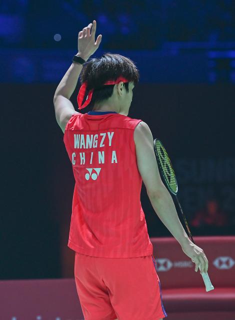 (260117) -- NEW DELHI, Jan. 17, 2026 (Xinhua) -- China's Wang Zhiyi celebrates after scoring during the women's singles semifinal match against her compatriot Chen Yufei at India Open badminton tournament 2026 in New Delhi, India, Jan. 17, 2026. (Photo by Javed Dar/Xinhua)