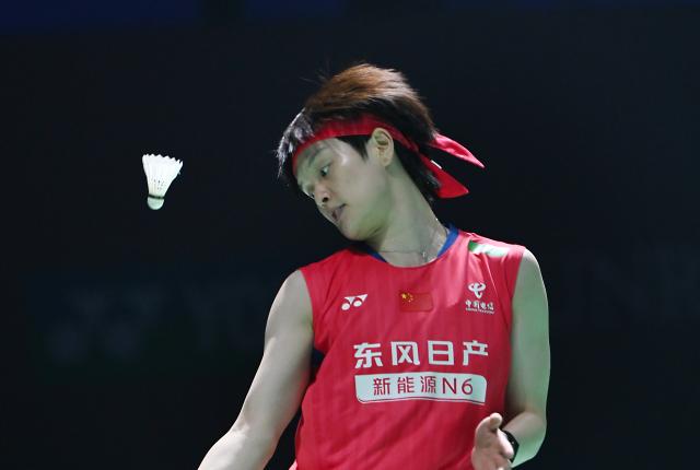 (260117) -- NEW DELHI, Jan. 17, 2026 (Xinhua) -- China's Wang Zhiyi reacts during the women's singles semifinal match against her compatriot Chen Yufei at India Open badminton tournament 2026 in New Delhi, India, Jan. 17, 2026. (Photo by Javed Dar/Xinhua)
