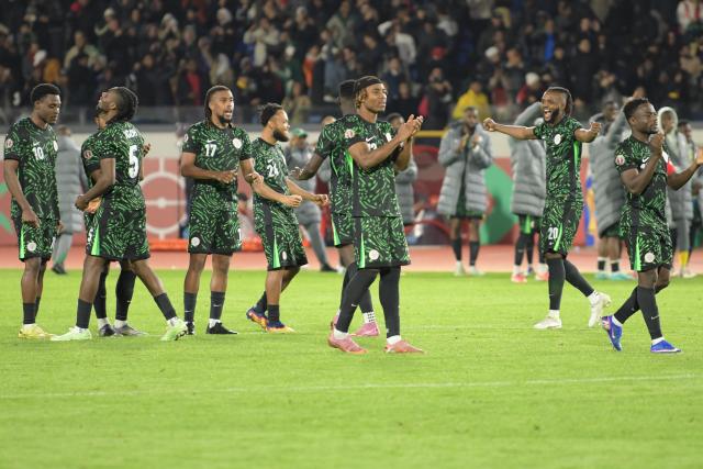 (260118) -- RABAT, Jan. 18, 2026 (Xinhua) -- Players of Nigeria celebrate after winning the Africa Cup of Nations third place football match between Egypt and Nigeria in Casablanca, Morocco, Jan. 17, 2026. (Photo by Aissa/Xinhua)