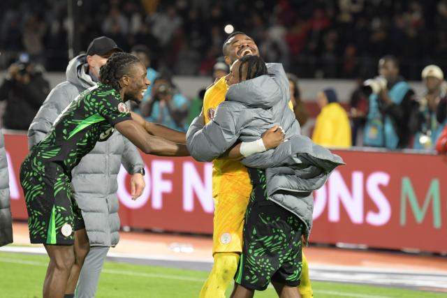 (260118) -- RABAT, Jan. 18, 2026 (Xinhua) -- Players of Nigeria celebrate after winning the Africa Cup of Nations third place football match between Egypt and Nigeria in Casablanca, Morocco, Jan. 17, 2026. (Photo by Aissa/Xinhua)