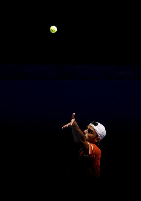 (260118) -- MELBOURNE, Jan. 18, 2026 (Xinhua) -- Francisco Cerundolo of Argentina serves during the men's singles first round match between Zhang Zhizhen of China and Francisco Cerundolo of Argentina at the Australian Open tennis tournament 2026 in Melbourne, Australia, Jan. 18, 2026. (Xinhua/Ma Ping)