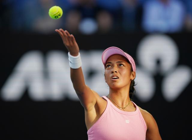 (260118) -- MELBOURNE, Jan. 18, 2026 (Xinhua) -- Tiantsoa Rakotomanga Rajaonah of France serves to Aryna Sabalenka of Belarus during the women's singles 1st round match at the Australian Open tennis tournament in Melbourne, Australia, Jan. 18, 2026. (Photo by Wang Shen/Xinhua)