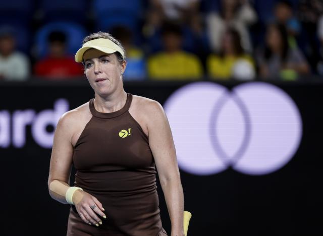 (260118) -- MELBOURNE, Jan. 18, 2026 (Xinhua) -- Anastasia Pavlyuchenkova reacts during the women's singles 1st round match between Bai Zhuoxuan of China and Anastasia Pavlyuchenkova of Russia at the Australian Open tennis tournament in Melbourne, Australia, Jan. 18, 2026. (Xinhua/Ma Ping)