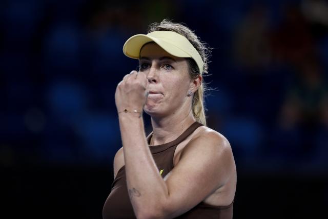 (260118) -- MELBOURNE, Jan. 18, 2026 (Xinhua) -- Anastasia Pavlyuchenkova celebrates scoring during the women's singles 1st round match between Bai Zhuoxuan of China and Anastasia Pavlyuchenkova of Russia at the Australian Open tennis tournament in Melbourne, Australia, Jan. 18, 2026. (Xinhua/Ma Ping)