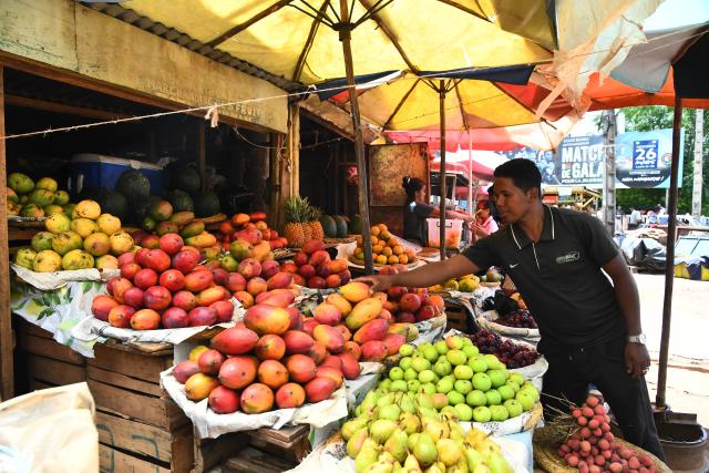 (260118) -- ANTANANARIVO, Jan. 18, 2026 (Xinhua) -- This photo taken on Jan. 16, 2026 shows a vendor at a fruit market in Antananarivo, capital of Madagascar. (Photo by Sitraka Rajaonarison/Xinhua)