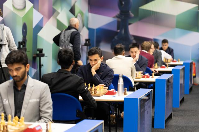 (260119) -- WIJK AAN ZEE, Jan. 19, 2026 (Xinhua) -- Players compete during the second round of Tata Steel Chess Tournament 2026 in Wijk aan Zee, the Netherlands, on Jan. 18, 2026. (Photo by Sylvia Lederer/Xinhua)