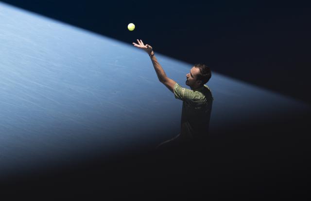 (260119) -- MELBOURNE, Jan. 19, 2026 (Xinhua) -- Daniil Medvedev of Russia serves during the men's singles 1st round match against Jesper de Jong of the Netherlands at the Australian Open tennis tournament in Melbourne, Australia, Jan. 19, 2026. (Photo by Hu Jingchen/Xinhua)
