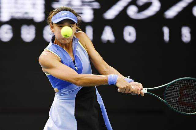 (260119) -- MELBOURNE, Jan. 19, 2026 (Xinhua) -- Yuan Yue hits a return during the women's singles 1st round match between Yuan Yue of China and Iga Swiatek of Poland at the Australian Open tennis tournament in Melbourne, Australia, Jan. 19, 2026. (Photo by Wang Shen/Xinhua)