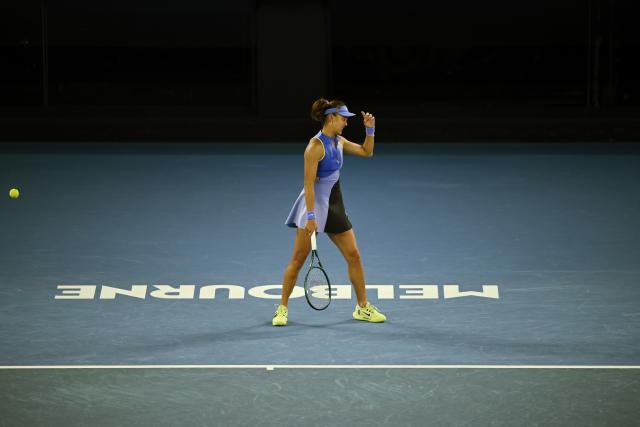 (260119) -- MELBOURNE, Jan. 19, 2026 (Xinhua) -- Yuan Yue reacts during the women's singles 1st round match between Yuan Yue of China and Iga Swiatek of Poland at the Australian Open tennis tournament in Melbourne, Australia, Jan. 19, 2026. (Photo by Wang Shen/Xinhua)