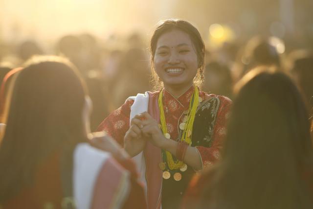 (260119) -- KATHMANDU, Jan. 19, 2026 (Xinhua) -- A woman in traditional attire from the Tamang community is seen during a celebration of the Sonam Lhosar festival in Kathmandu, Nepal, Jan. 19, 2026. Sonam Lhosar is observed as the lunar new year by the Tamang community, an ethnic indigenous group living in Nepal. (Photo by Sulav Shrestha/Xinhua)