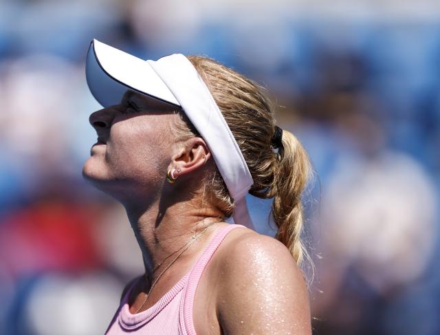 (260120) -- MELBOURNE, Jan. 20, 2026 (Xinhua) -- Taylah Preston of Australia reacts during the women's singles 1st round match against Zhang Shuai of China at the Australian Open tennis tournament in Melbourne, Australia, Jan. 20, 2026. (Xinhua/Ma Ping)
