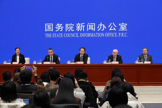 (260120) -- BEIJING, Jan. 20, 2026 (Xinhua) -- Wang Changlin, vice chairman of the National Development and Reform Commission (NDRC), Zhou Chen, director general of the Department of National Economy of the NDRC, Wang Renfei, director general of the Department of Comprehensive System Reform of the NDRC, and Wang Shancheng, director general of the Department of Resource Conservation and Environmental Protection of the NDRC, attend a press conference held by the State Council Information Office (SCIO) on implementing the guiding principles of the Central Economic Work Conference and ensuring a good start for the 15th Five-Year Plan period (2026-2030) in Beijing, capital of China, Jan. 20, 2026. (Xinhua/Shan Yuqi)