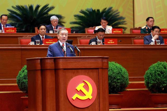 (260120) -- HANOI, Jan. 20, 2026 (Xinhua) -- General Secretary of the Communist Party of Vietnam (CPV) Central Committee To Lam speaks during the 14th National Congress of the CPV in Hanoi, Vietnam, on Jan. 20, 2026. The CPV opened its 14th National Congress at the National Convention Center in the capital city of Hanoi on Tuesday morning.
   A total of 1,586 delegates, representing over 5.6 million members of the CPV, are gathering at the congress.
   State President Luong Cuong delivered an opening speech at the session, while General Secretary of the CPV Central Committee To Lam presented a report on the documents submitted to the congress. (VNA via Xinhua)