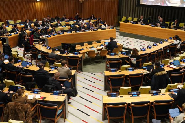 (260120) -- UNITED NATIONS, Jan. 20, 2026 (Xinhua) -- The first session of the Preparatory Committee for the UN Conference of Plenipotentiaries on Prevention and Punishment of Crimes against Humanity is held at the UN headquarters in New York, Jan. 19, 2026. TO GO WITH "Preparatory committee for UN conference on crimes against humanity opens 1st session" (Xinhua/Zhang Fengguo)