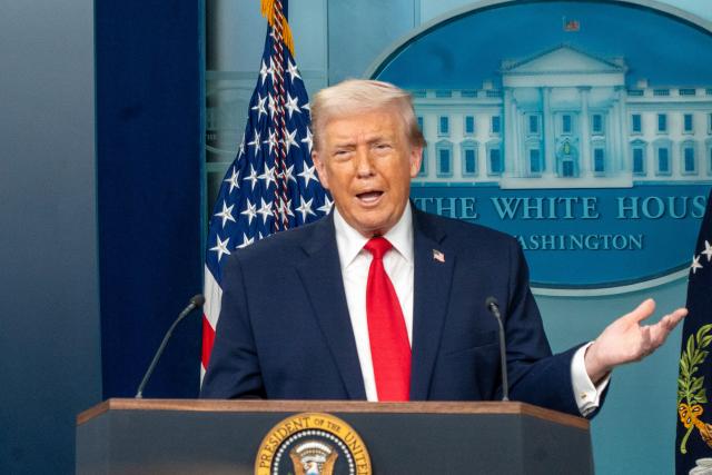 (260120) -- WASHINGTON, Jan. 20, 2026 (Xinhua) -- U.S. President Donald Trump speaks during a press briefing at the White House in Washington, D.C., the United States, on Jan. 20, 2026. Trump said Tuesday he will not attend an emergency Group of Seven summit proposed by French President Emmanuel Macron. (Photo by Li Yuanqing/Xinhua)
