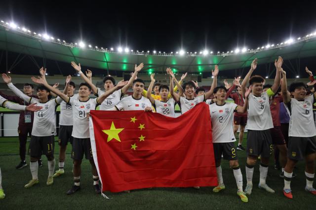 (260121) -- JEDDAH, Jan. 21, 2026 (Xinhua) -- Players of China celebrate after winning the 2026 AFC U23 Asian Cup semifinal match between China and Vietnam in Jeddah, Saudi Arabia, Jan. 20, 2026. (Xinhua/Wang Haizhou)