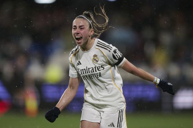 (260121) -- CASTELLON, Jan. 21, 2026 (Xinhua) -- Athenea del Castillo of Real Madrid celebrates a goal during the Spanish Women Super Cup semifinal match between Atletico de Madrid and Real Madrid at Castallia Stadium in Castellon, Spain, Jan. 20, 2026. (Photo by Pablo Morano/Xinhua)