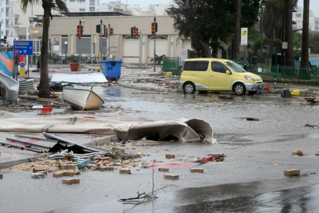 (260121) --  MARSASCALA, Jan. 21, 2026 (Xinhua) -- This photo taken on Jan. 20, 2026 shows streets affected by Storm Harry in Marsascala, eastern Malta. The coast of Malta was hit by strong winds and high waves as Storm Harry battered its islands. (Photo by Jonathan Borg/Xinhua)