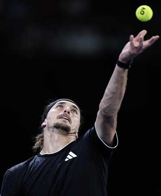(260121) -- MELBOURNE, Jan. 21, 2026 (Xinhua) -- Alexander Zverev serves during the men's singles 2nd round match between Alexander Zverev of Germany and Alexandre Muller of France at the Australian Open tennis tournament in Melbourne, Australia, Jan. 21, 2026. (Photo by Wang Shen/Xinhua)