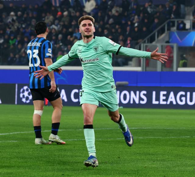 (260122) -- BERGAMO, Jan. 22, 2026 (Xinhua) -- Athletic Club's Robert Navarro celebrates his goal during the UEFA Champions League match between Atalanta and Athletic Club in Bergamo, Italy, Jan. 21, 2026. (Xinhua)