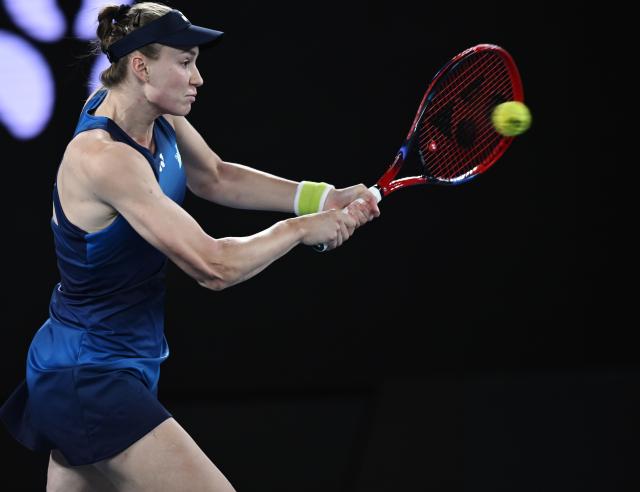(260122) -- MELBOURNE, Jan. 22, 2026 (Xinhua) -- Elena Rybakina of Kazakhstan hits a return during the women's singles 2nd round match between Elena Rybakina of Kazakhstan and Varvara Gracheva of France at the Australian Open tennis tournament in Melbourne, Australia, Jan. 22, 2026. (Photo by Wang Shen/Xinhua)
